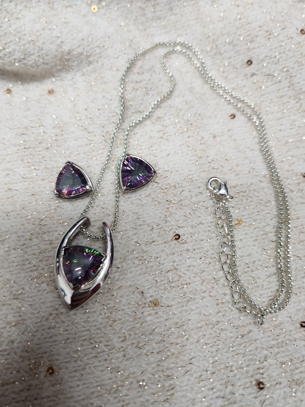 Silver Necklace and Stud Earrings Set with Purple Mystic Topaz